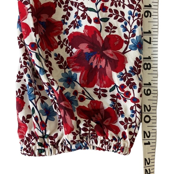 Cream and Red Floral V Neck Long Sleeve Dress - Picture 10 of 14